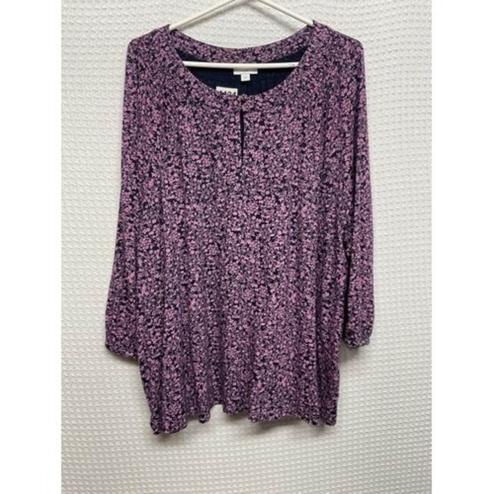 J. Jill Pink Ditsy Floral 3/4 Sleeve Peasant Tunic Top Women 3X India - Picture 1 of 7